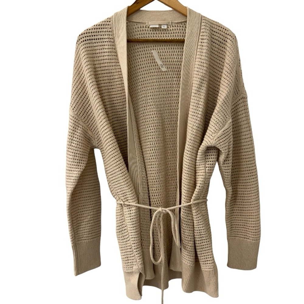 GAP Beige Open-Weave Belted Cardigan